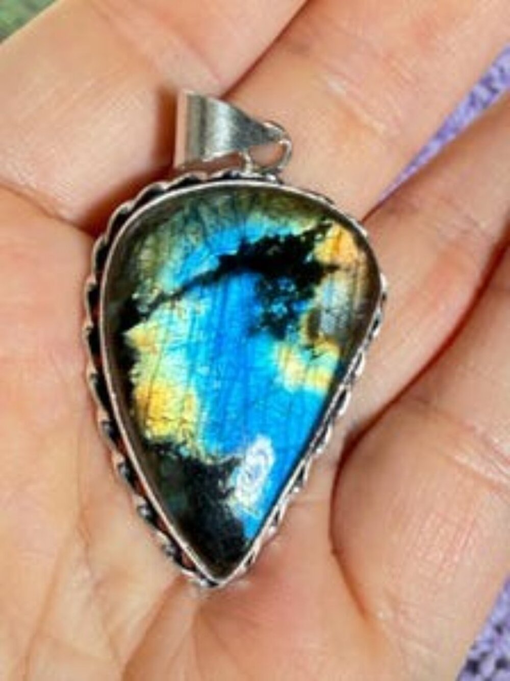 Labradorite Pendant Teardrop Blue Flash Natural Gemstone Handmade OOAK Artisan